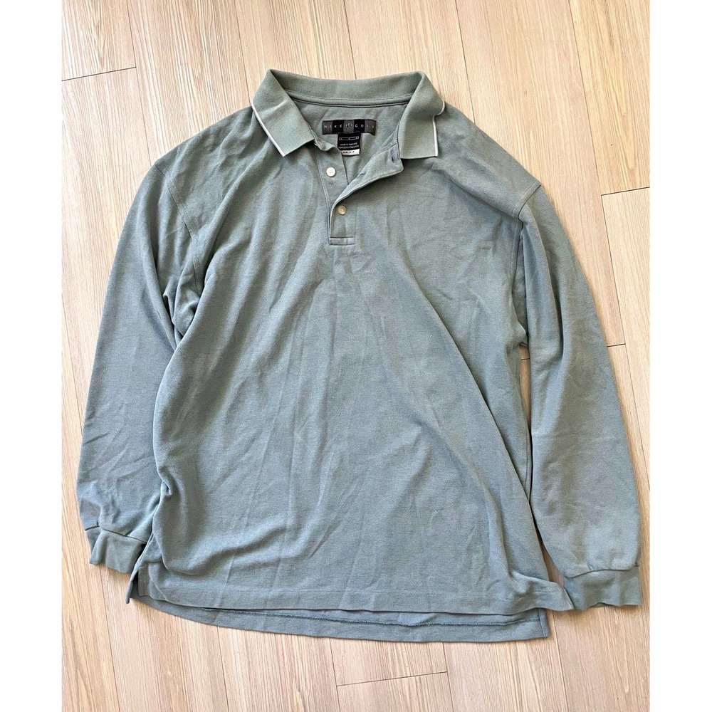 Nike Golf Dri-FIT Men's Steele Gray Long Sleeve Collared Polo Shirt Sz L Preppy